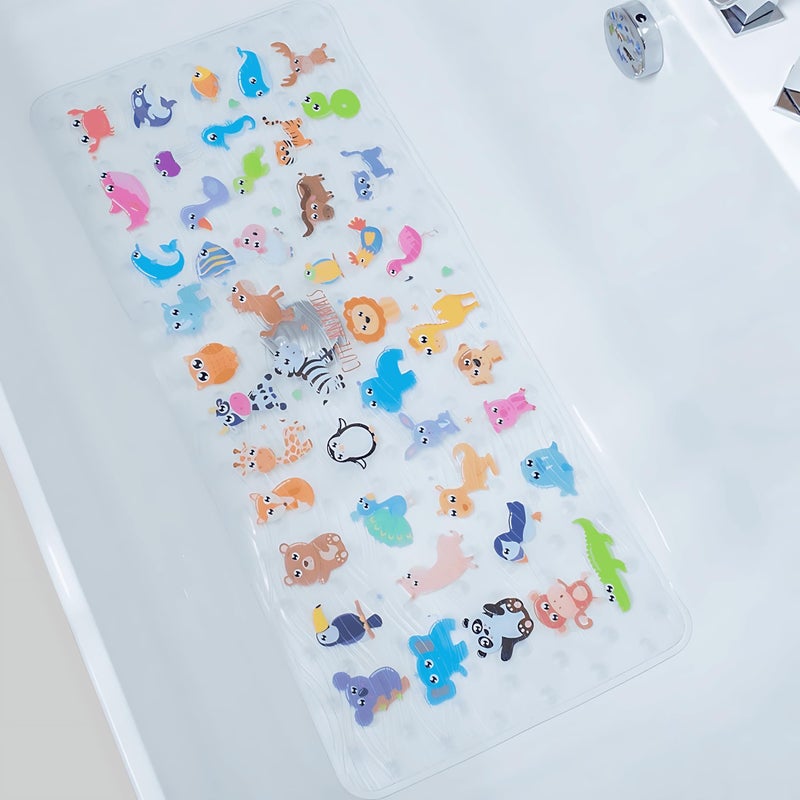 BEEHOMEE Bath Mats for Tub Kids,Baby Toddler - Large Cartoon Non-Slip Bathroom Bathtub Anti-Slip Shower Mats for Floor 35x15,Machine Washable XL Size Bathroom Mats (Zoo) - Image 1
